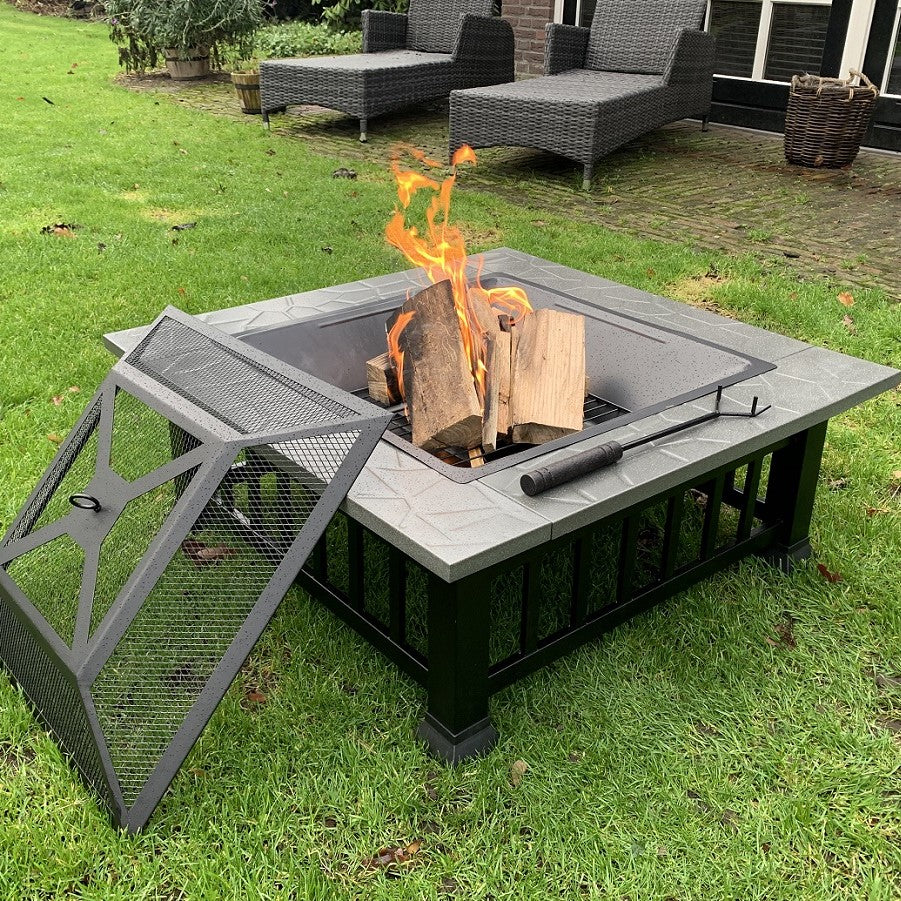 Chimenea Brasero y BBQ Patio 80cm XXL de Luxe - con tapa