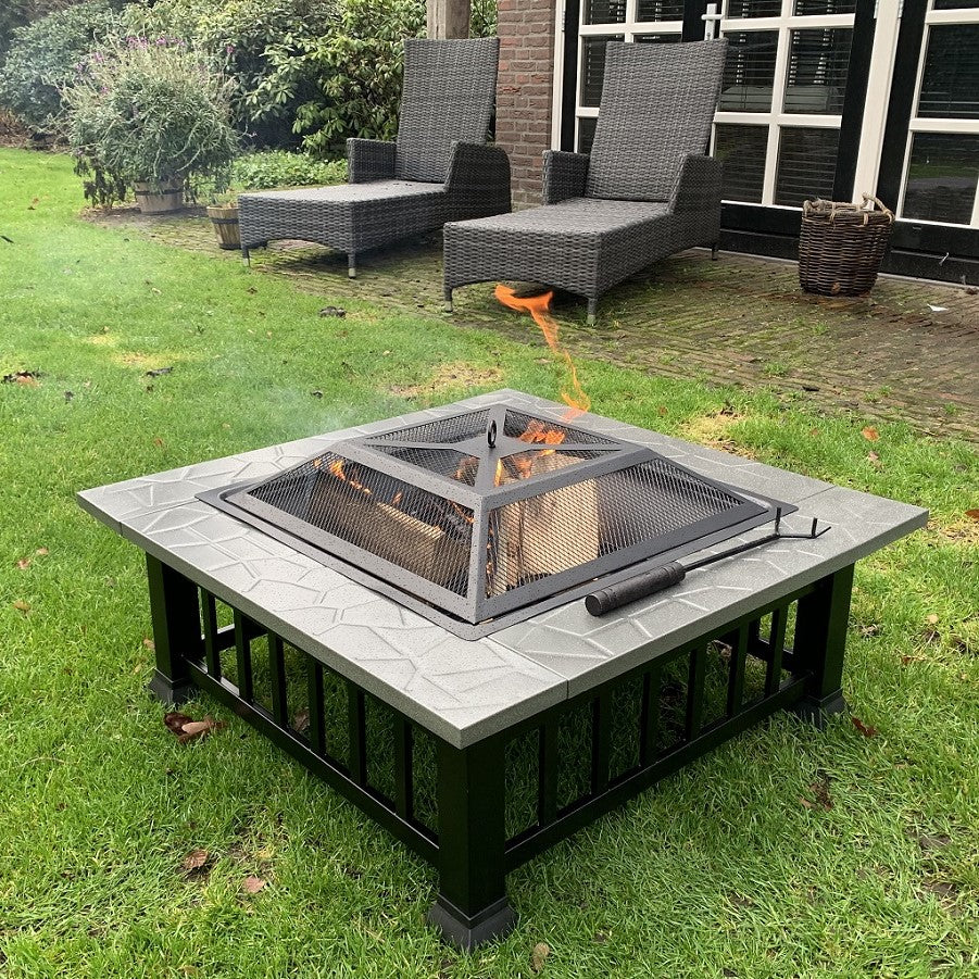 Chimenea Brasero y BBQ Patio 80cm XXL de Luxe - con tapa