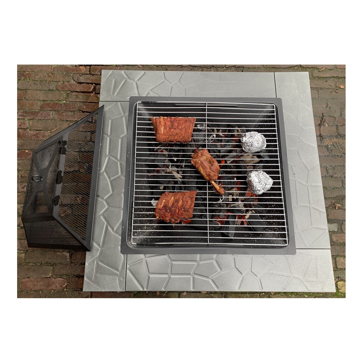 Chimenea Brasero y BBQ Patio 80cm XXL de Luxe - con tapa