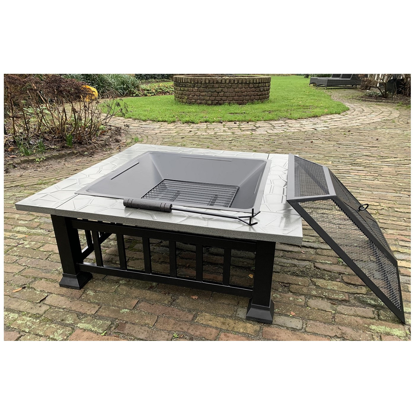 Chimenea Brasero y BBQ Patio 80cm XXL de Luxe - con tapa