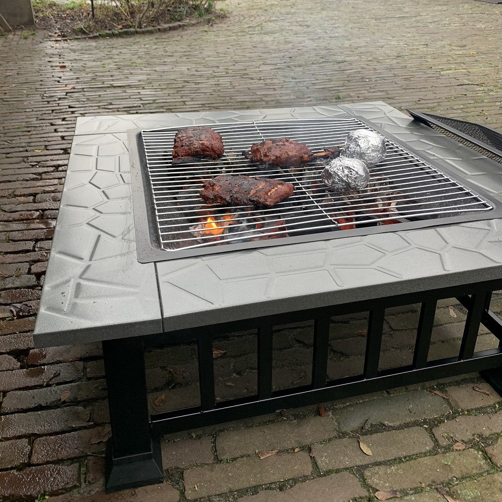 Chimenea Brasero y BBQ Patio 80cm XXL de Luxe - con tapa