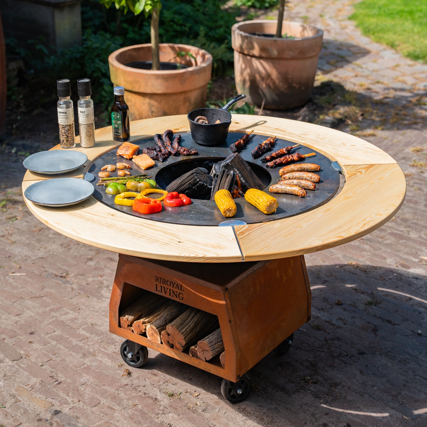 Barbacoa Plancha Mesa Con Borde De Madera 80cm