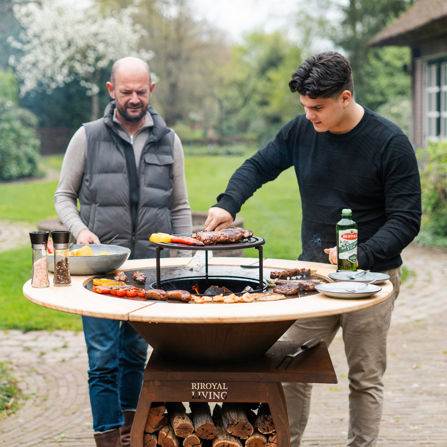 BBQ Plancha Grill Compañero XXL Acero Corten 2.0 - Con Borde de Madera Plancha Mesa