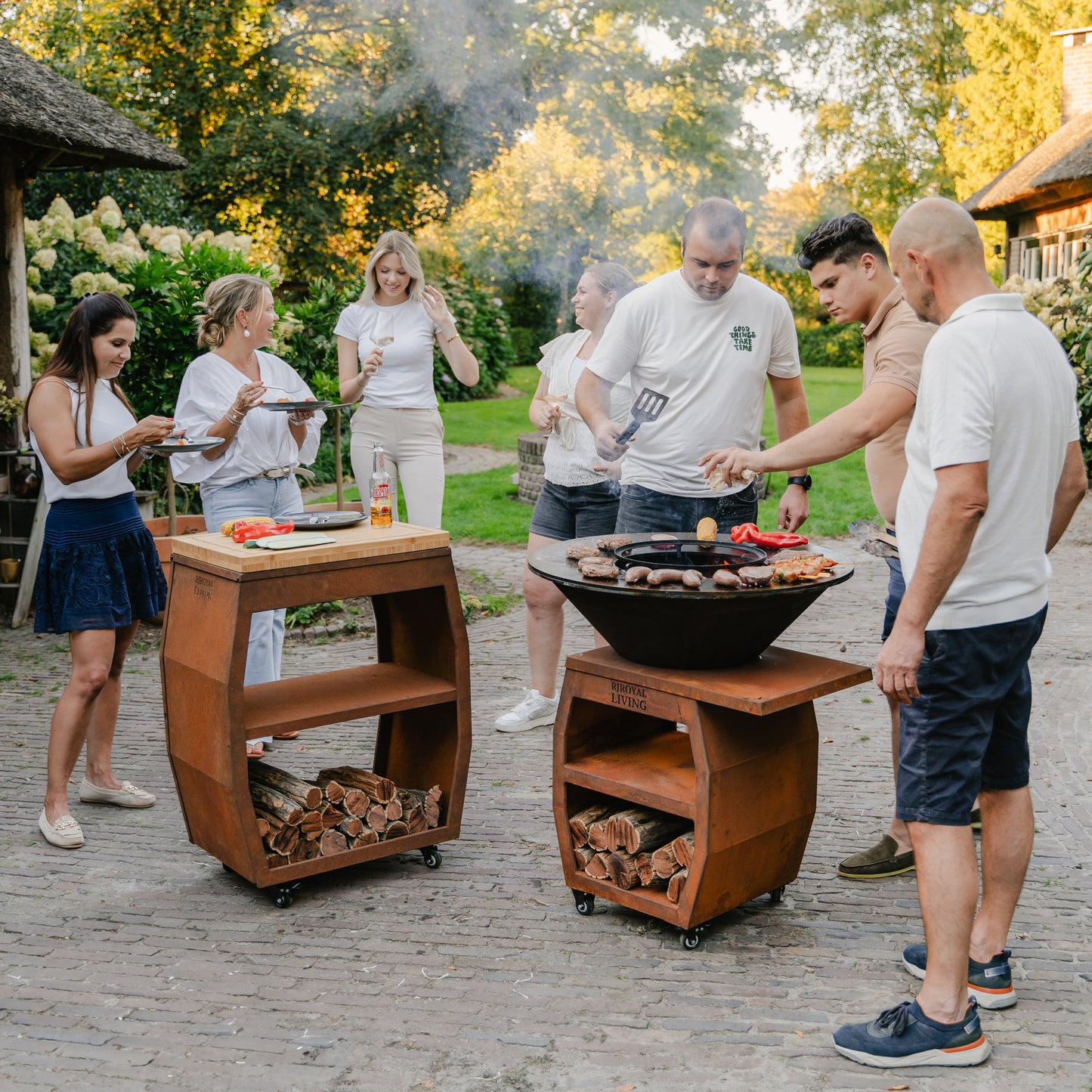 Mesa de trabajo BBQ Plancha - Tabla Cortar Acero Corten - Con Tabla de Cortar