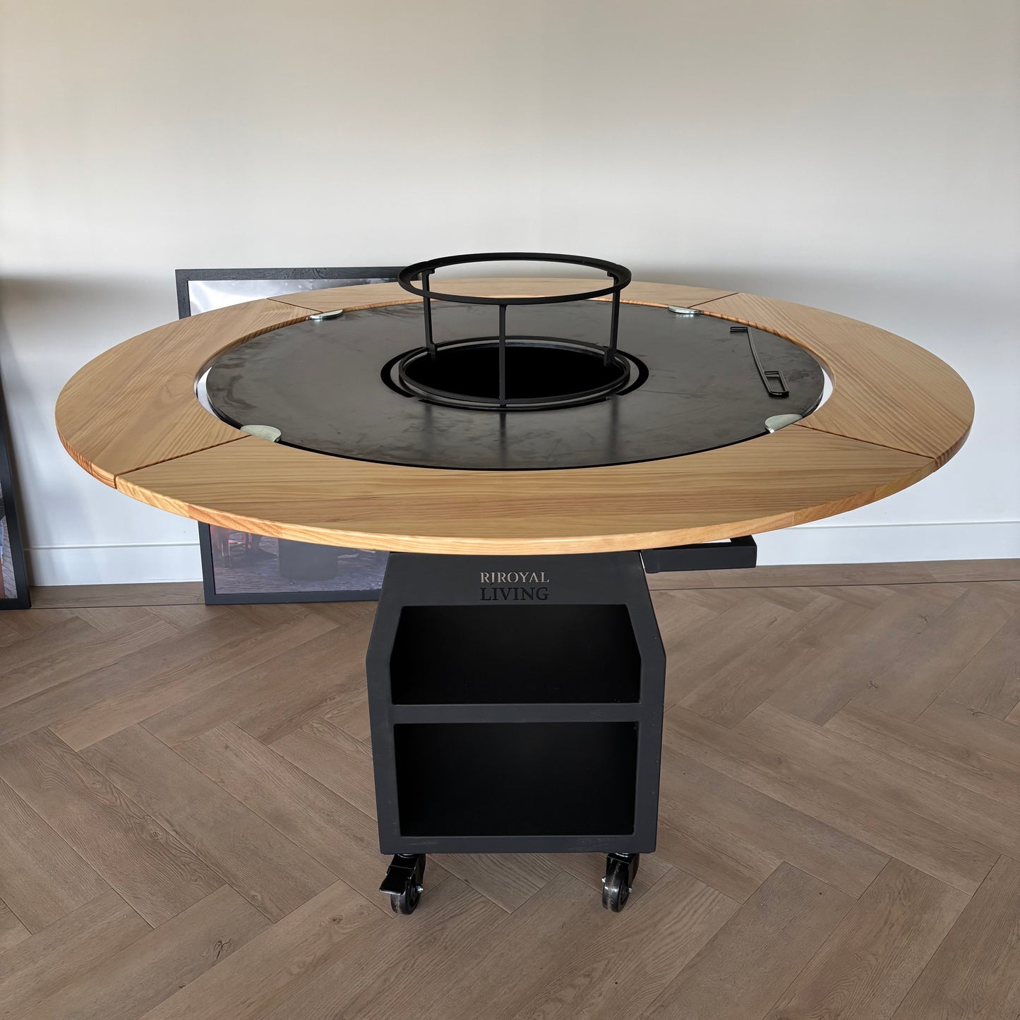 BBQ Plancha Grill Maestro XXXL Ø100cm Blackline - Con Borde de Madera Mesa