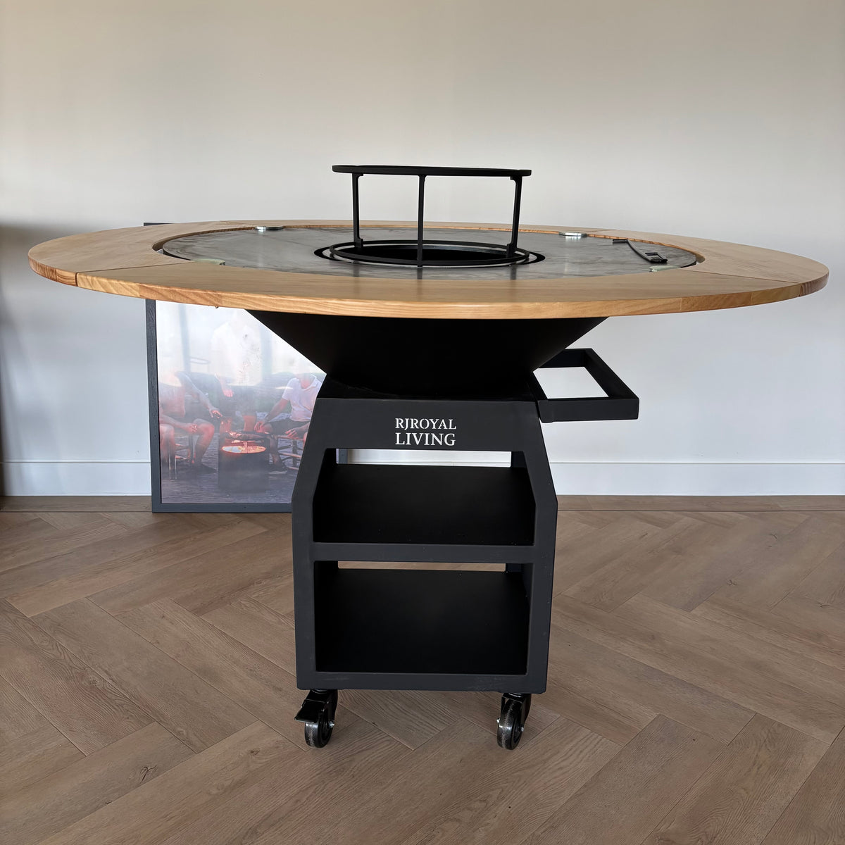 BBQ Plancha Grill Maestro XXXL Ø100cm Blackline - Con Borde de Madera Mesa