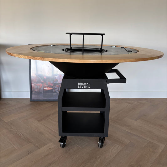 BBQ Plancha Grill Maestro XXXL Ø100cm Blackline - Con Borde de Madera Mesa