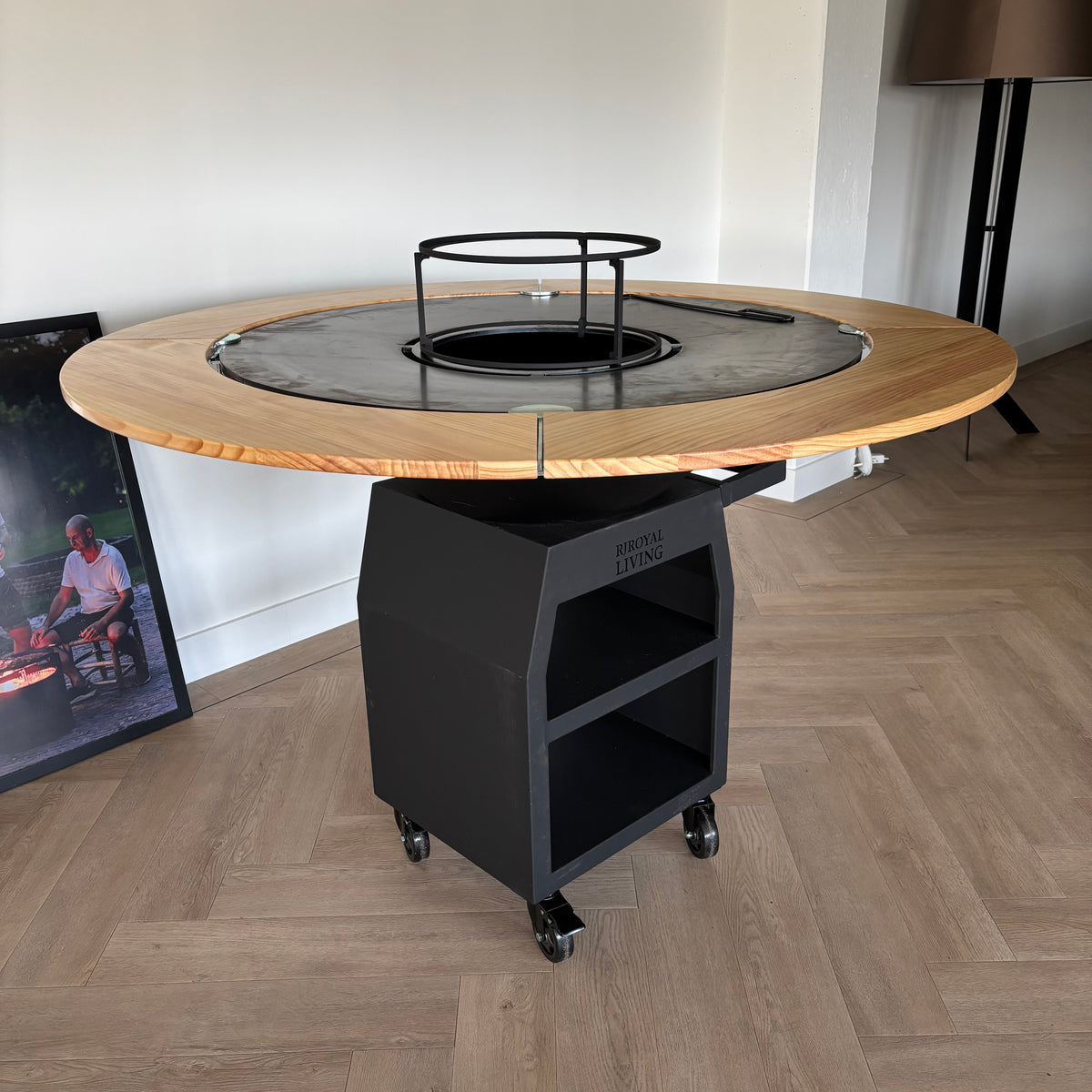 BBQ Plancha Grill Maestro XXXL Ø100cm Blackline - Con Borde de Madera Mesa