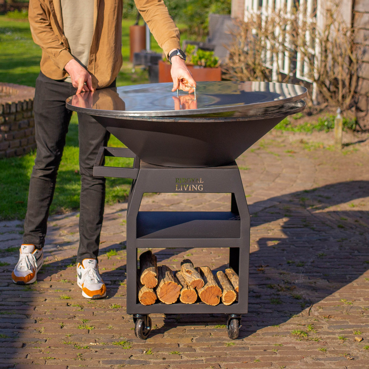 Plancha de acero inoxidable 304 para barbacoa de 100 cm con tapa