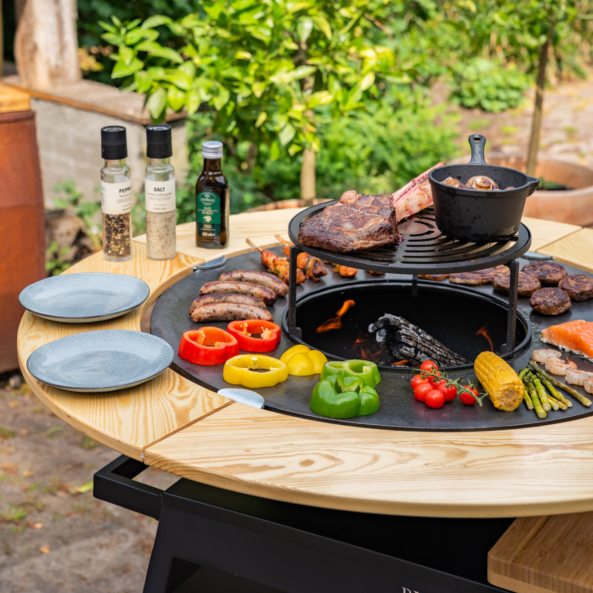 Plancha barbacoa Big Jack Black 3.0 - Con embellecedor de madera Mesa