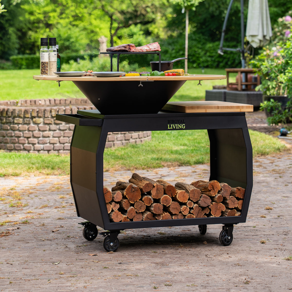 Plancha barbacoa Big Jack Black 3.0 - Con embellecedor de madera Mesa