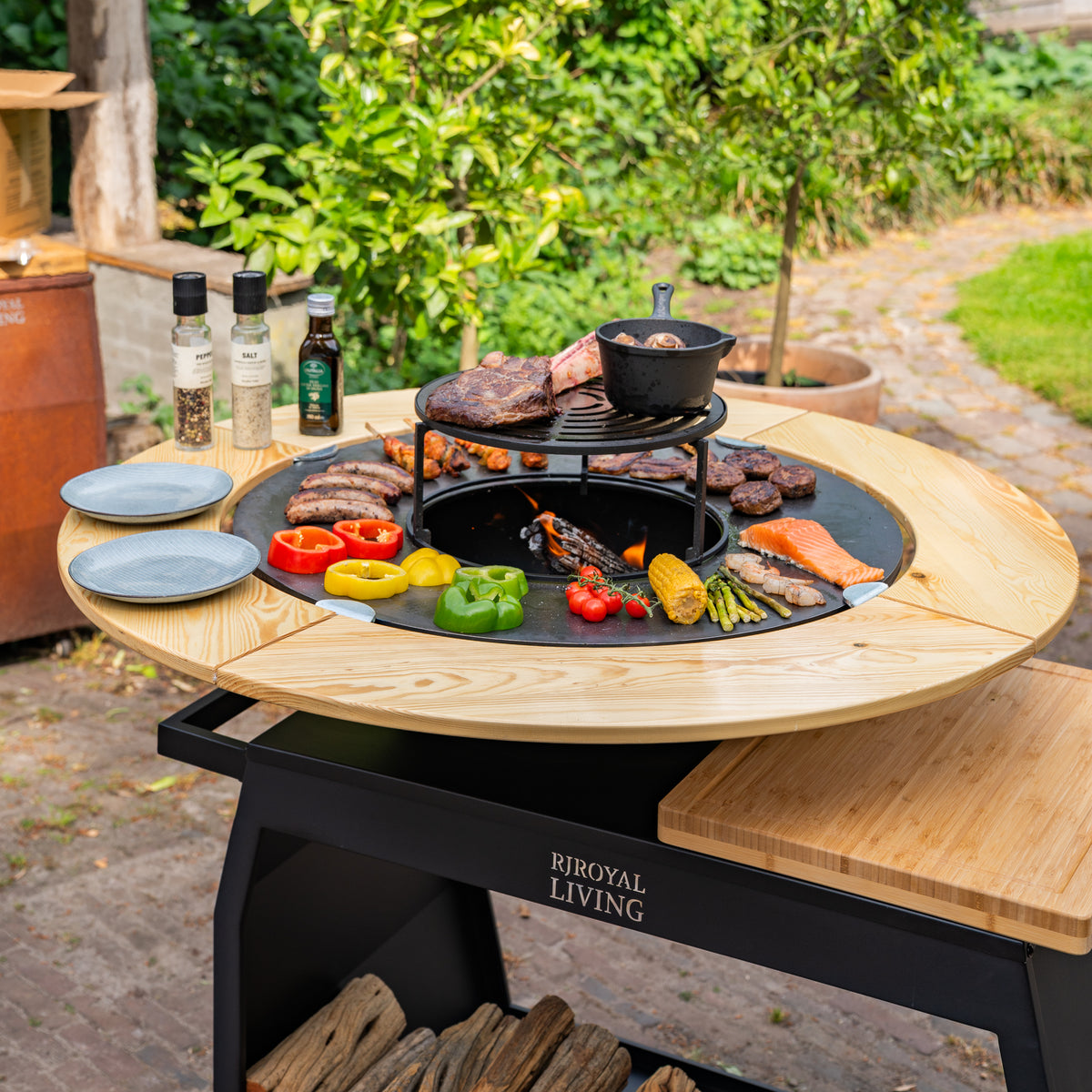 Plancha barbacoa Big Jack Black 3.0 - Con embellecedor de madera Mesa