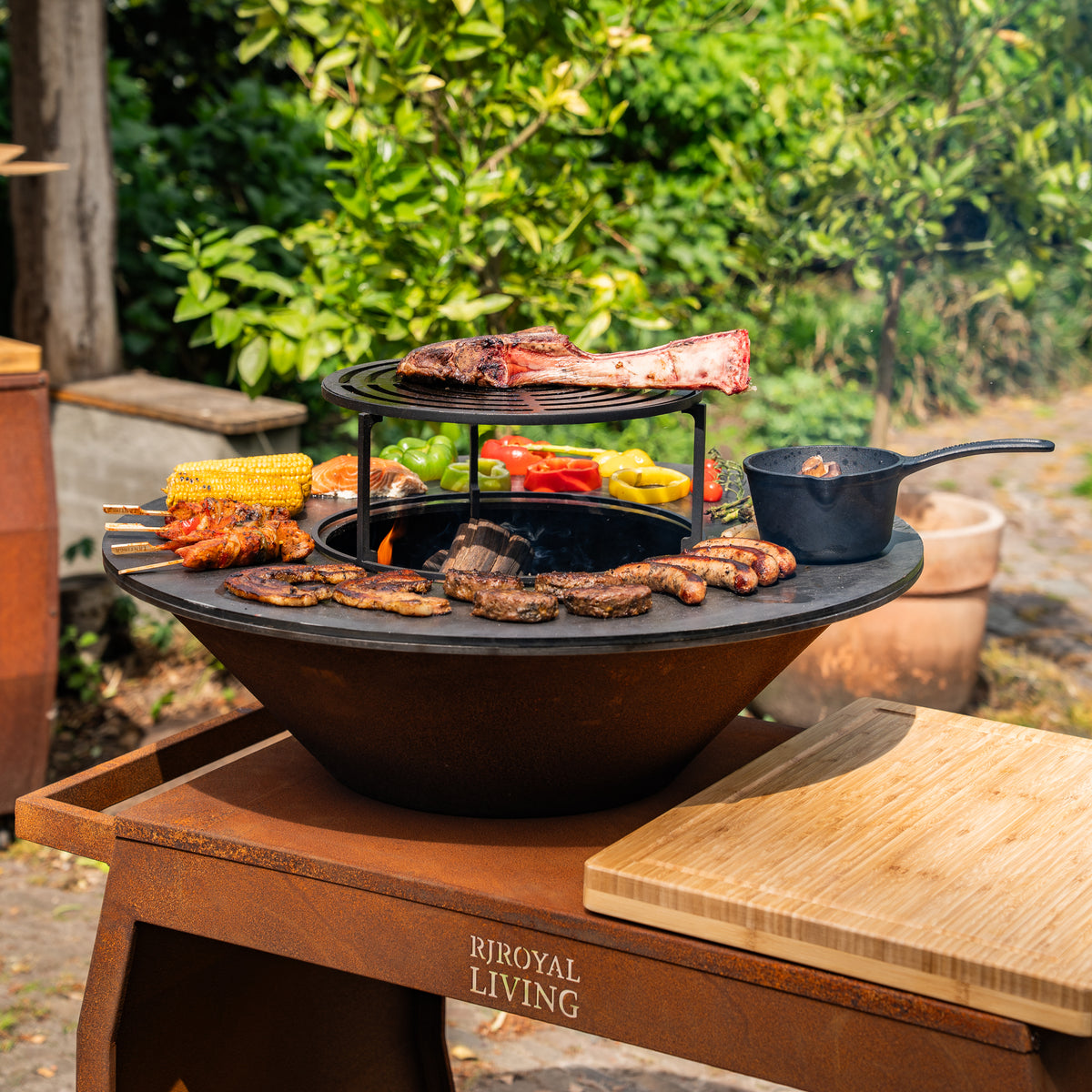 Barbacoa Plancha Grill Big Jack Acero Corten 3.0 - Con atizador y leñero