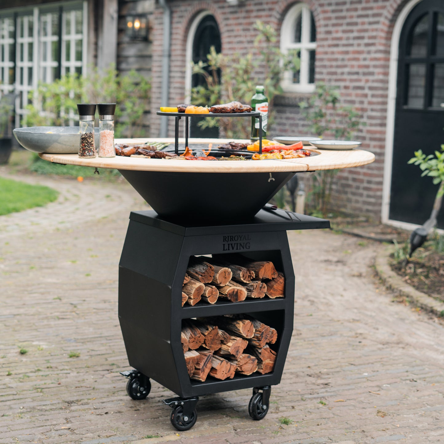 BBQ Plancha Grill Compañero XXL Blackline 2.0 - Con Borde de Madera Plancha Mesa