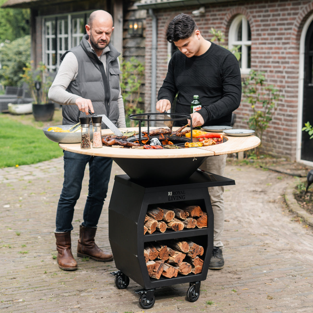 BBQ Plancha Grill Compañero XXL Blackline 2.0 - Con Borde de Madera Plancha Mesa