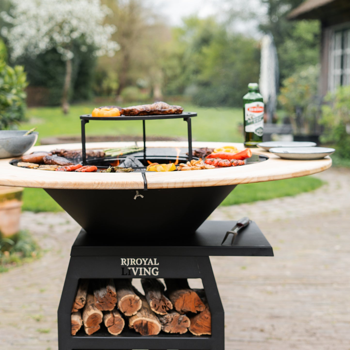 BBQ Plancha Grill Compañero XXL Blackline 2.0 - Con Borde de Madera Plancha Mesa