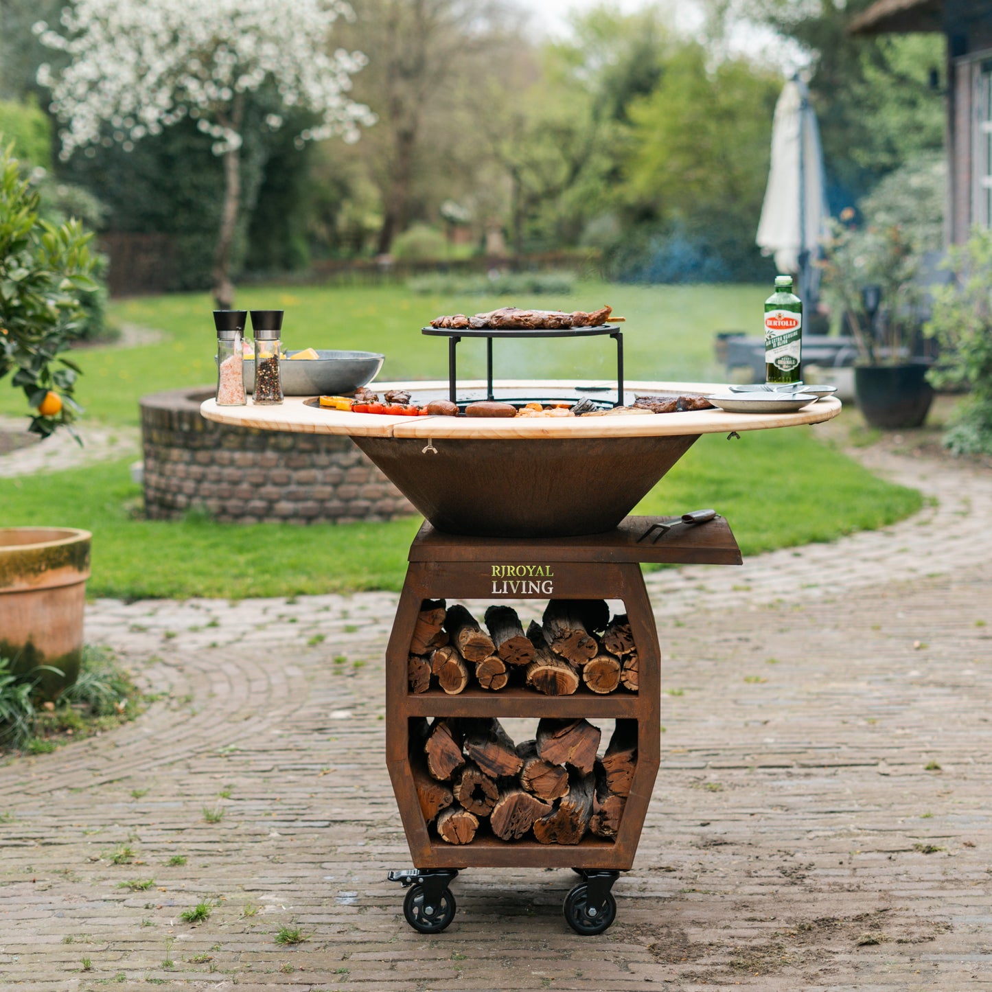 BBQ Plancha Grill Compañero XXL Acero Corten 2.0 - Con Borde de Madera Plancha Mesa