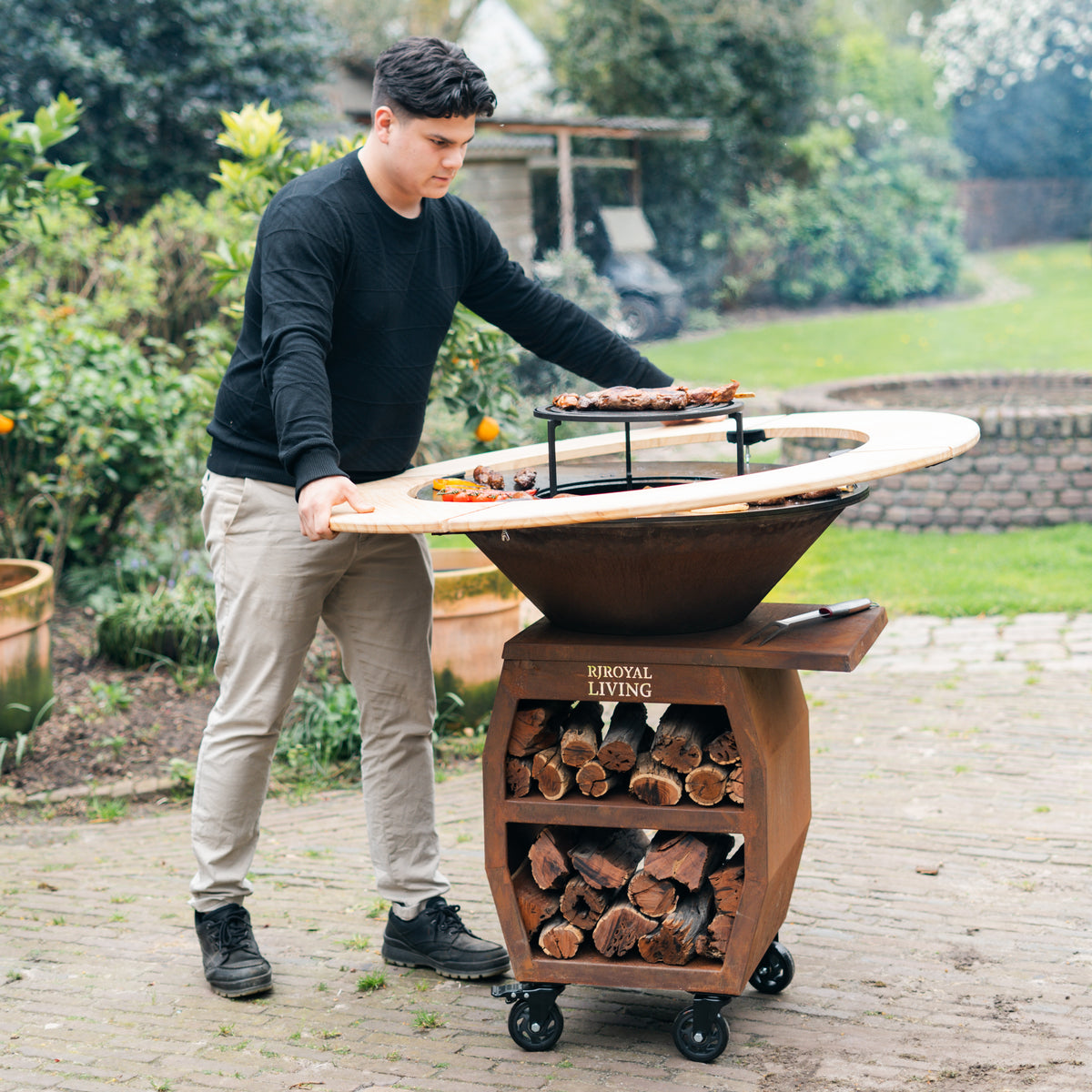 BBQ Plancha Grill Compañero XXL Acero Corten 2.0 - Con Borde de Madera Plancha Mesa