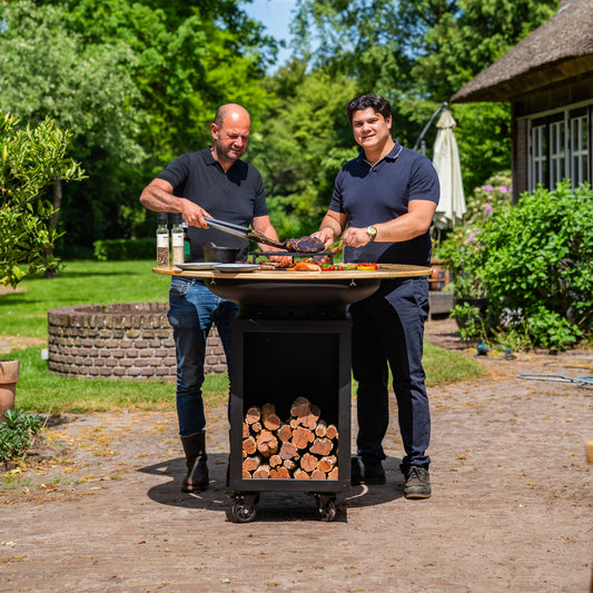 BBQ Plancha Grill Hermano XXL Blackline - Ø80cm 8mm Con Borde de Madera Mesa