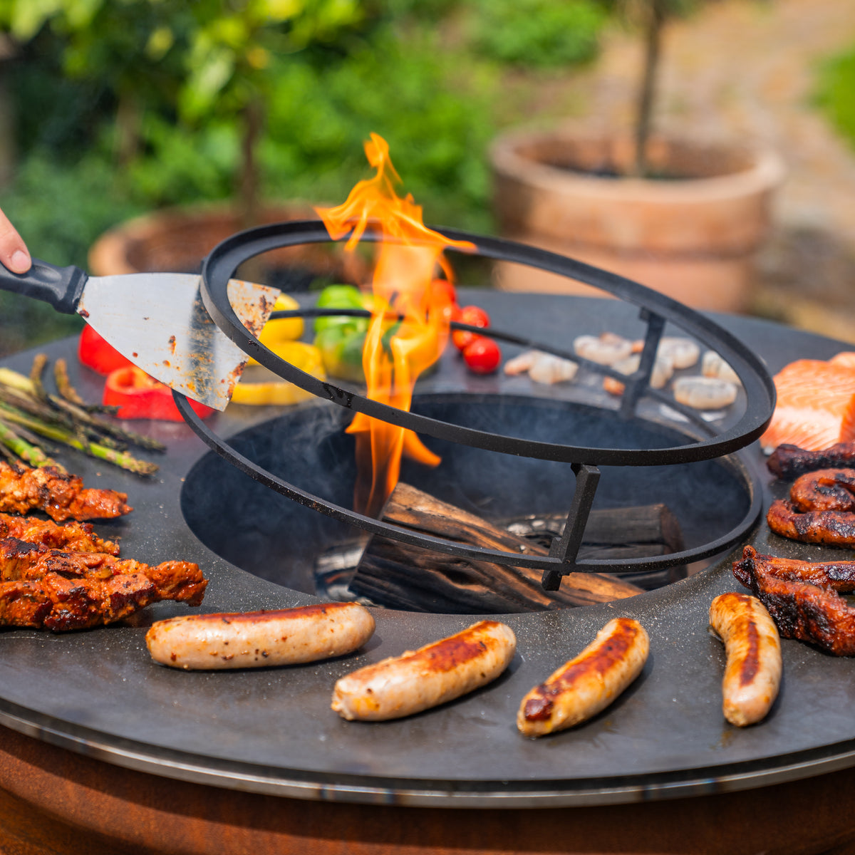 Barbacoa Plancha Hermano XXL Acero Corten - Con atizador y leñero Ø80cm 8mm