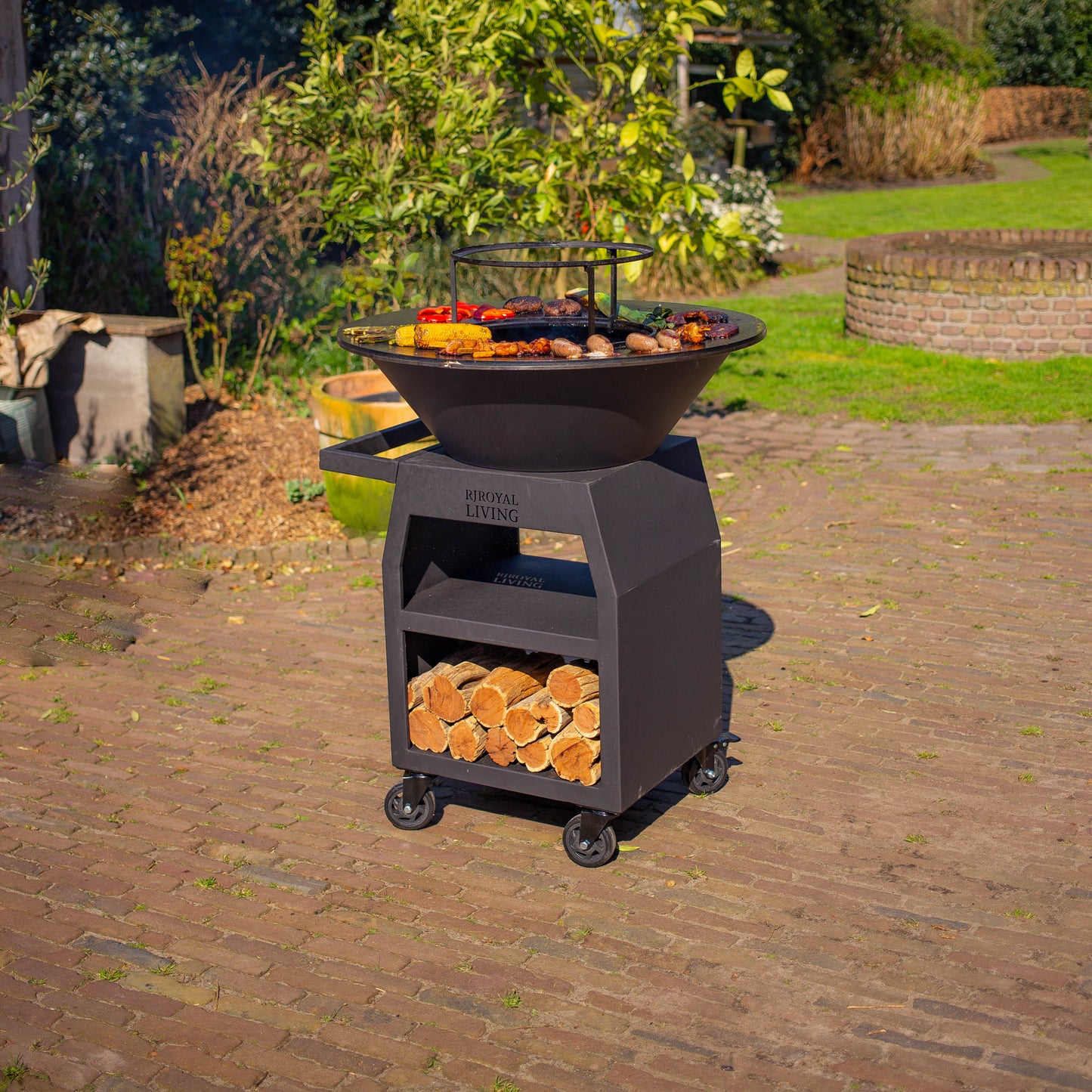 Barbacoa Plancha Grill Maestro XXL Ø80cm Blackline - Con atizador y almacén de leña