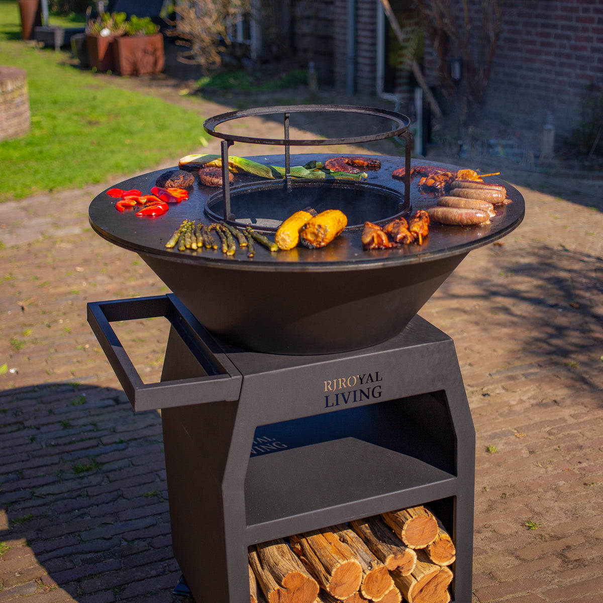 Barbacoa Plancha Grill Maestro XXL Ø80cm Blackline - Con atizador y almacén de leña