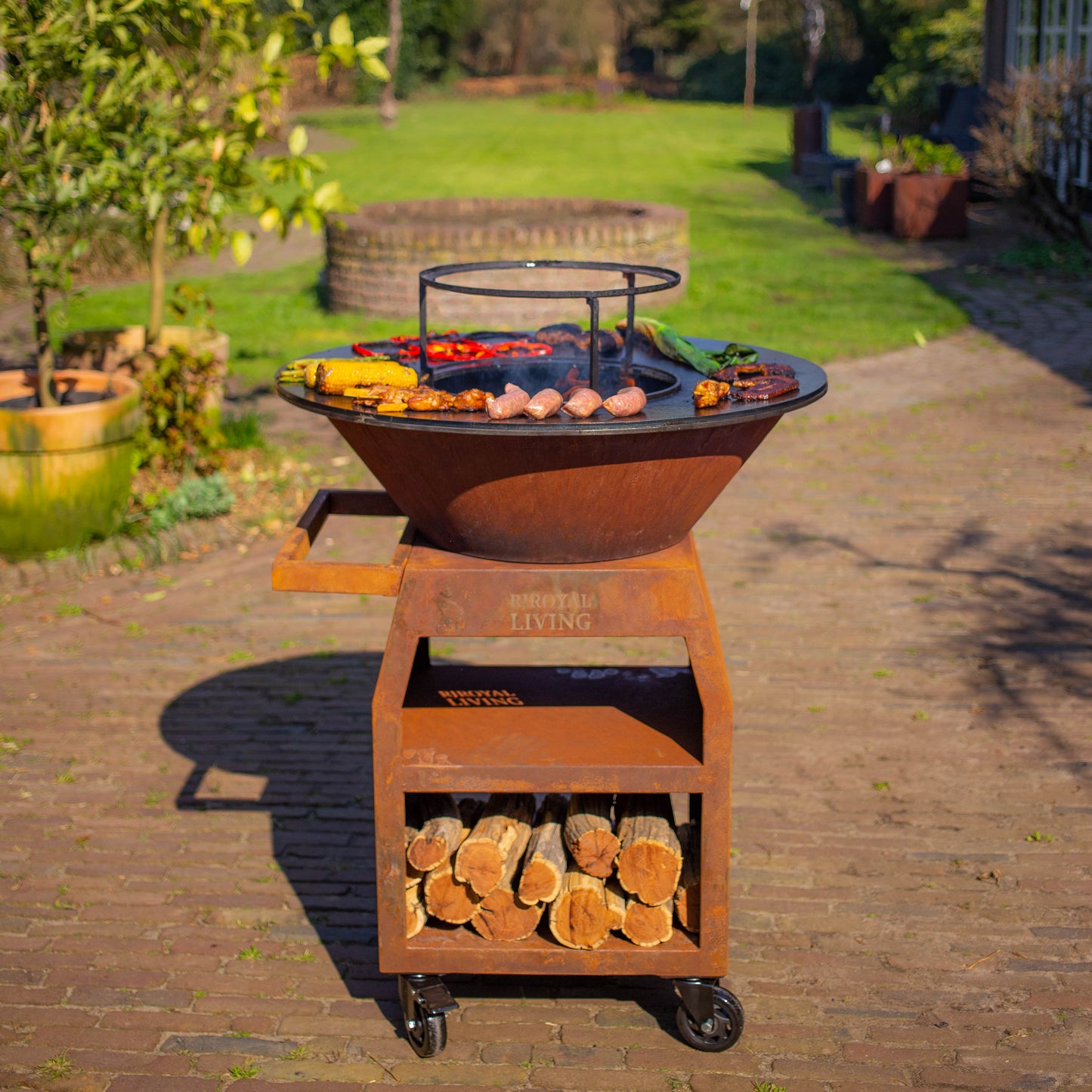 Barbacoa Plancha Grill Maestro XXL Ø80cm Acero Corten - Con atizador y leñero