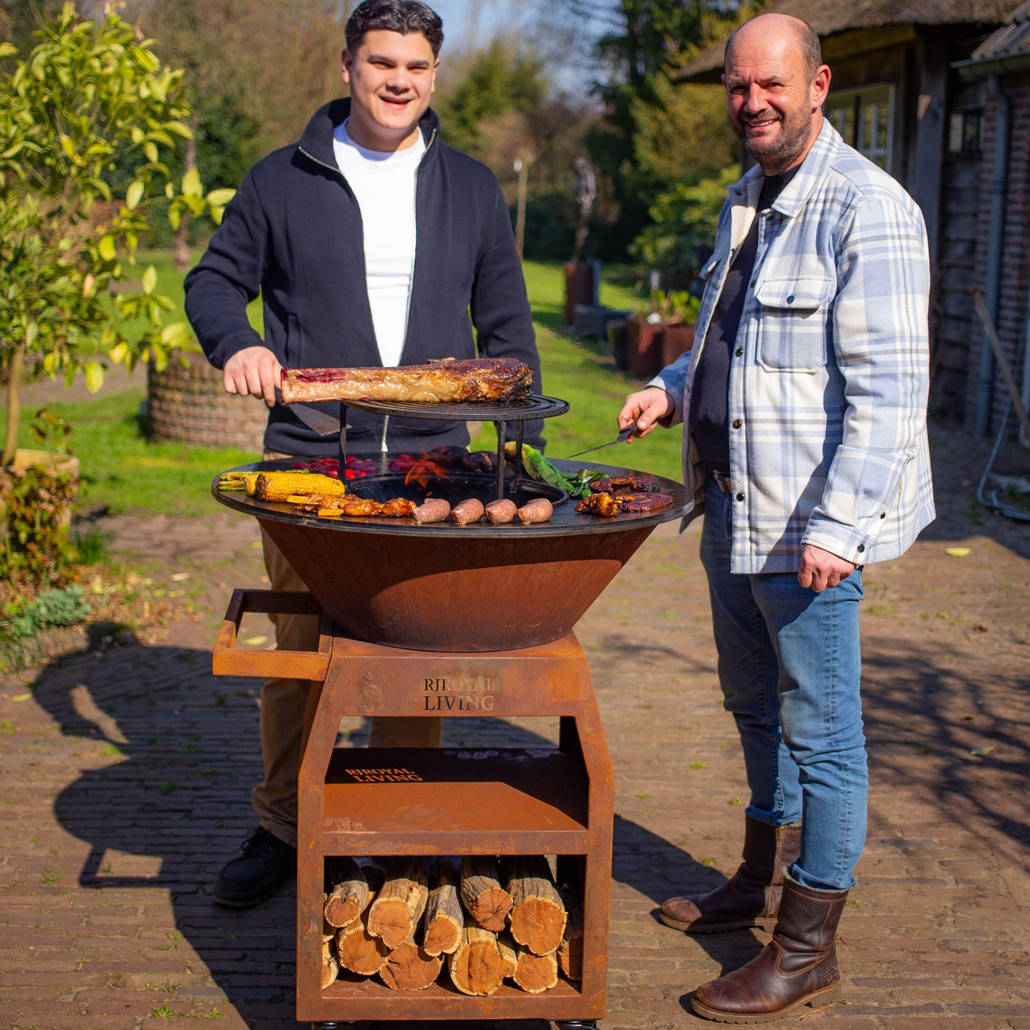 Barbacoa Plancha Grill Maestro XXL Ø80cm Acero Corten - Con atizador y leñero