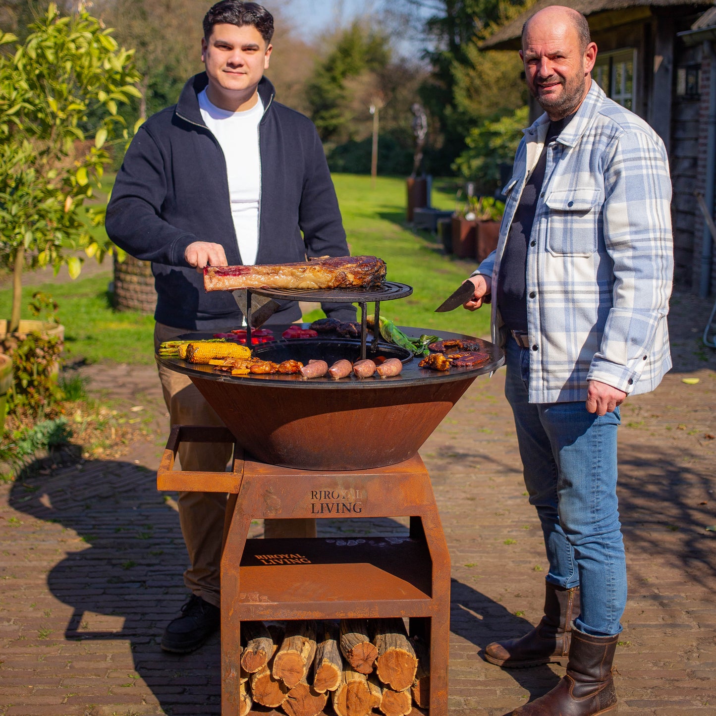Barbacoa Plancha Grill Maestro XXL Ø80cm Acero Corten - Con atizador y leñero