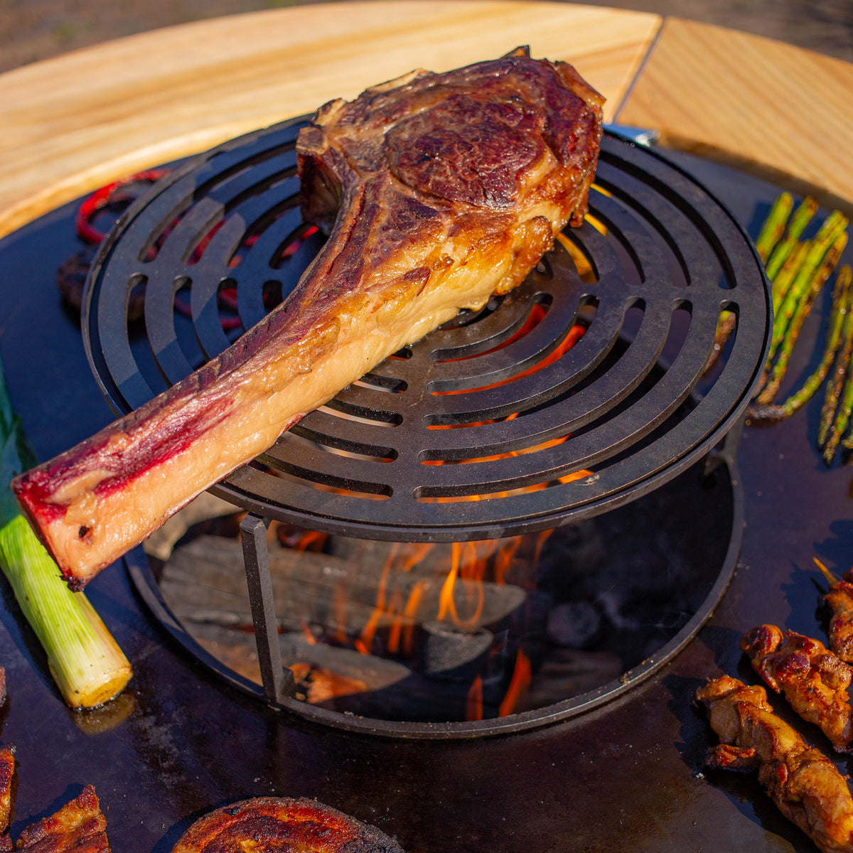 BBQ Plancha Grill Maestro sin Humo XXL Ø80cm Blackline - Plancha Sin Humo con Borde de Madera Mesa