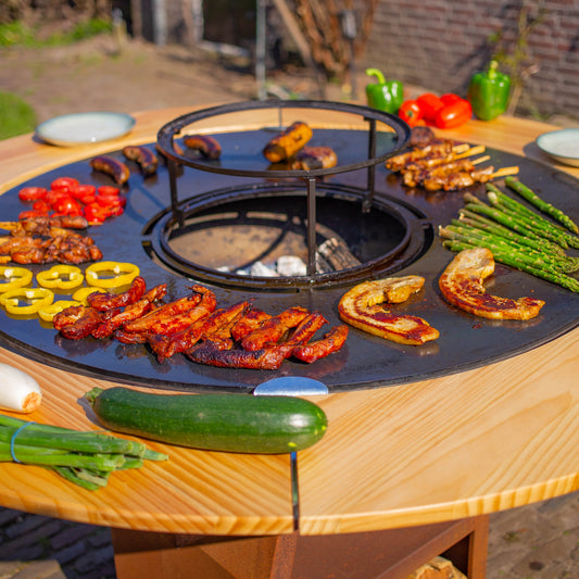 Mesa de plancha BBQ con borde de madera 100cm