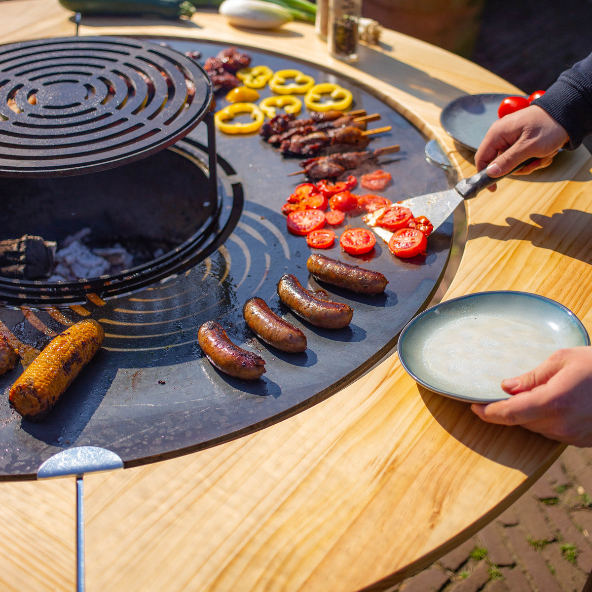 Mesa de plancha BBQ con borde de madera 100cm