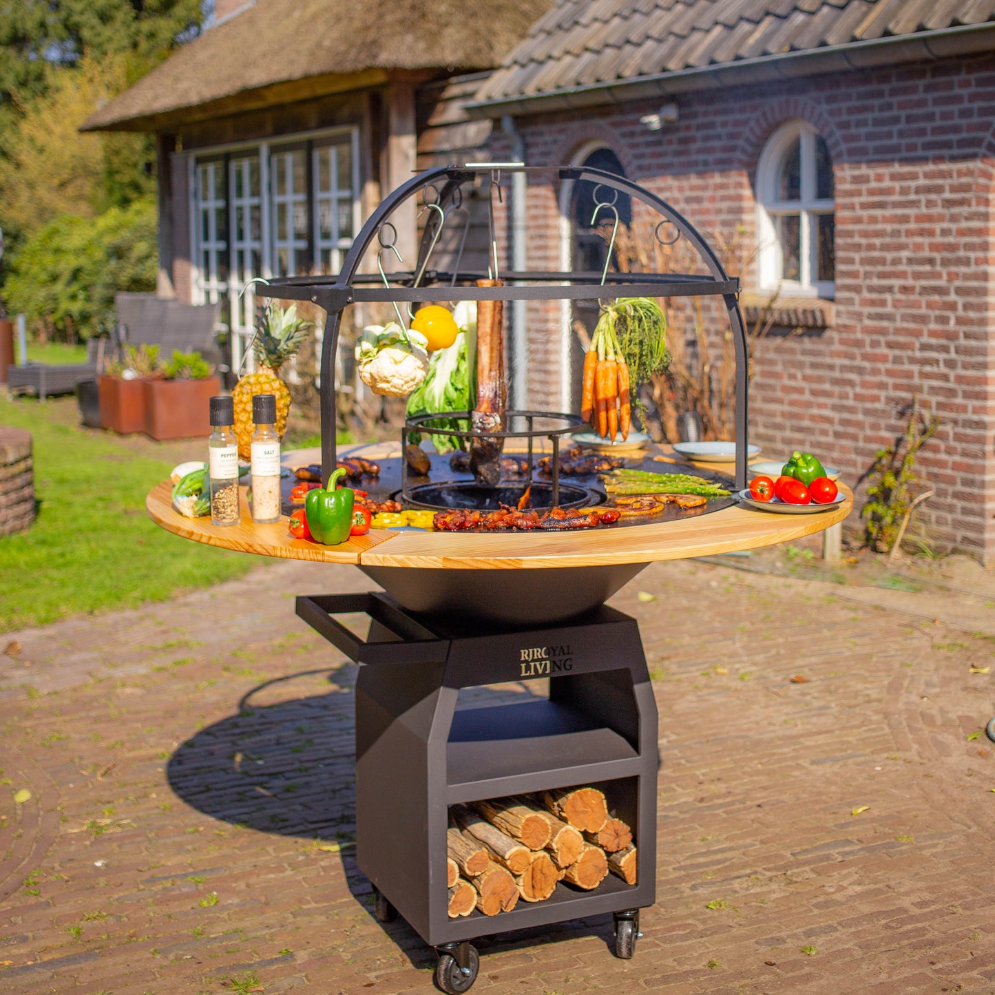 Mesa de plancha BBQ con borde de madera 100cm