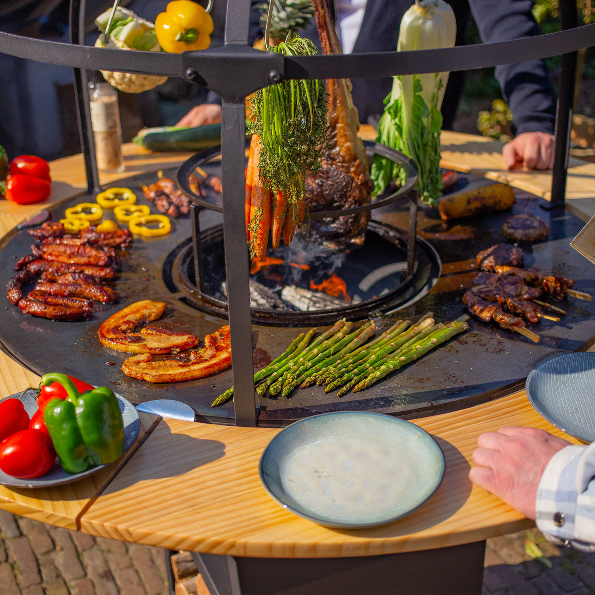 Mesa de plancha BBQ con borde de madera 100cm