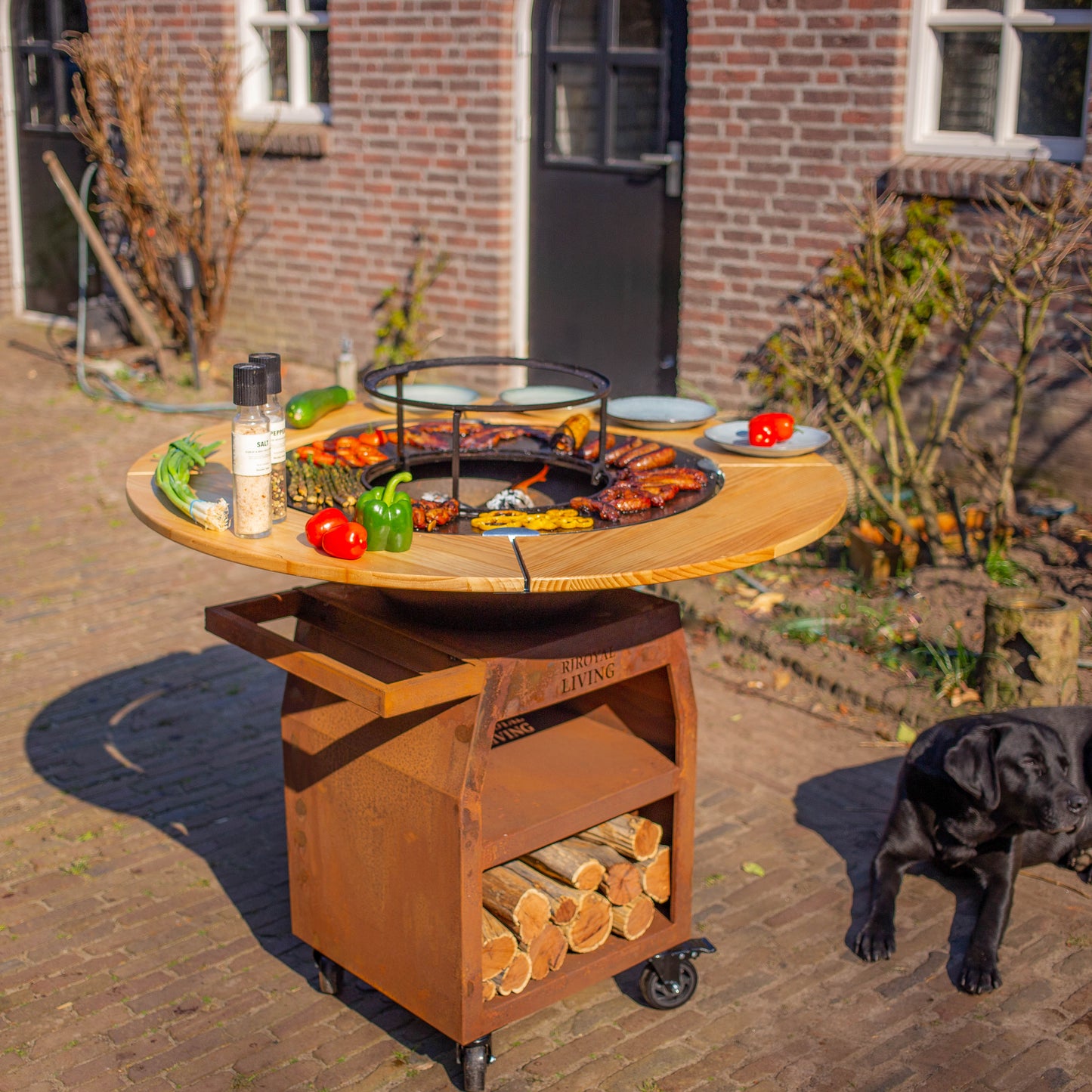 Mesa de barbacoa Plancha con borde de madera de 70 cm