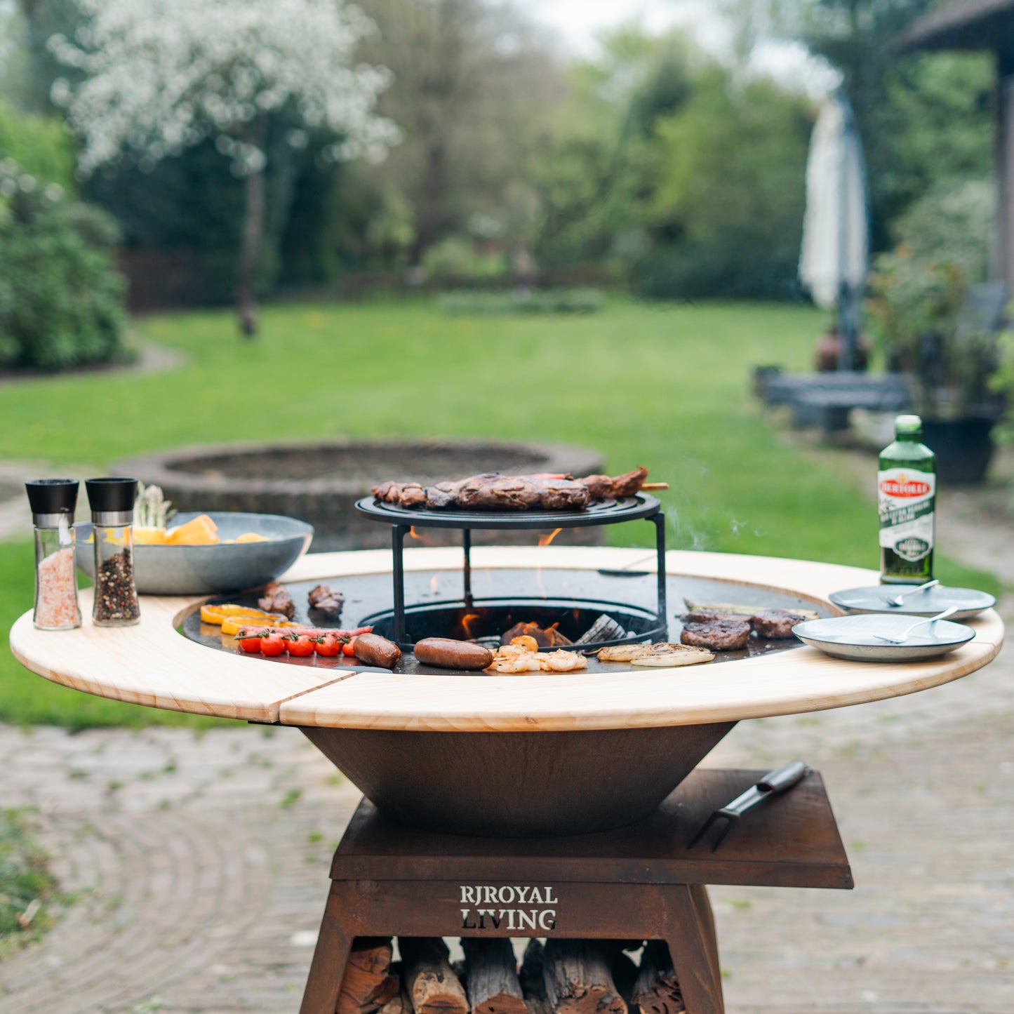 Barbacoa Plancha Mesa Con Borde De Madera 80cm