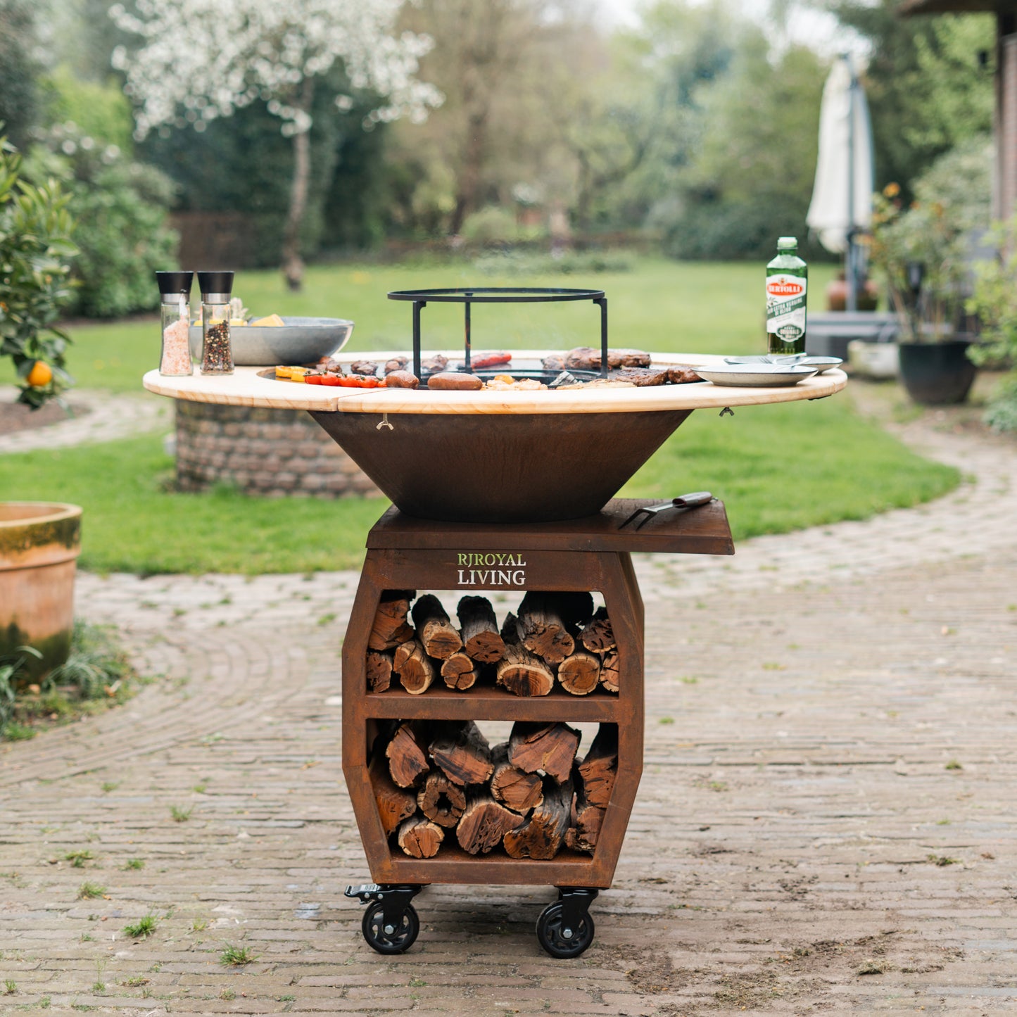 Barbacoa Plancha Mesa Con Borde De Madera 80cm