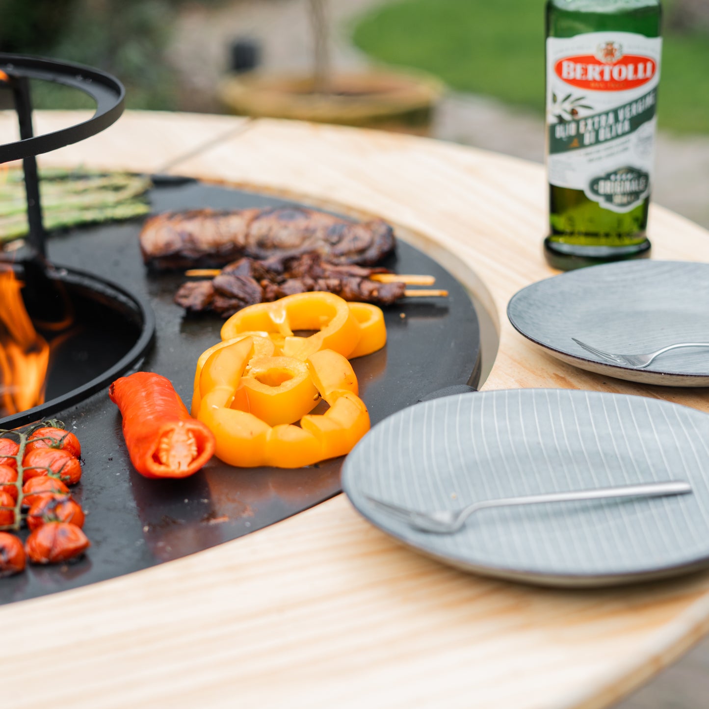 Barbacoa Plancha Mesa Con Borde De Madera 80cm