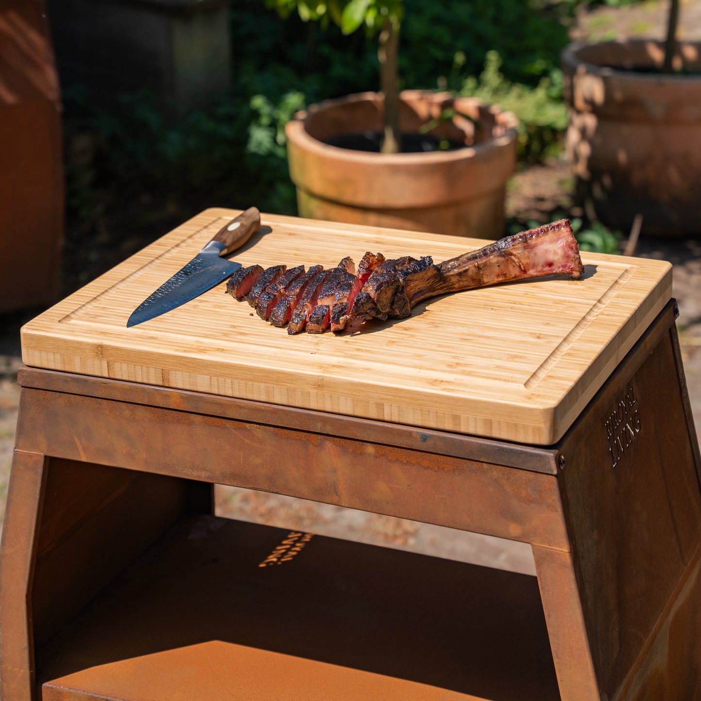 Barbacoa de Plancha - Tabla de Cortar de Acero Corten - Con Tabla de Cortar