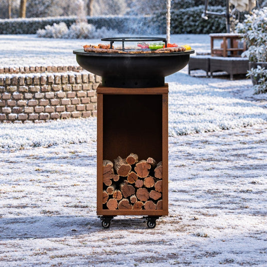 Barbacoa Plancha Grill Blackline Acero Corten 8mm Camarada 2.0 - Con atizador y leñero Ø70cm