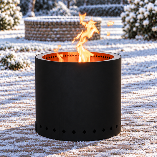 RJRoyal Living Fuego Lujo Blackline vuurkorf Ø49 cm met vlammen in een wintertuin
