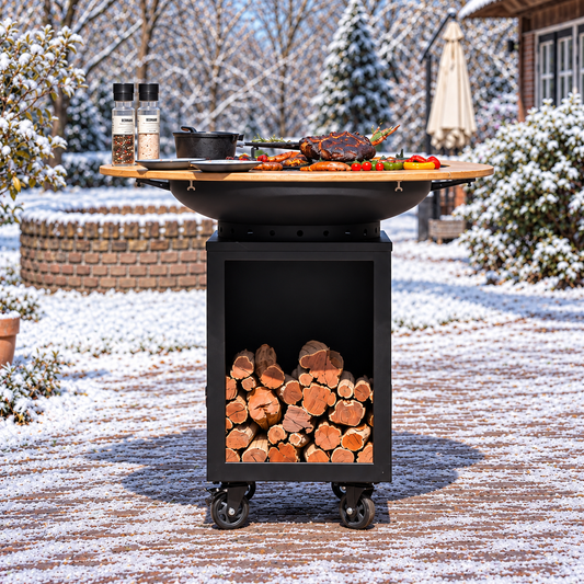 RJRoyal Living Hermano XXL Blackline met Mesa in besneeuwde tuin