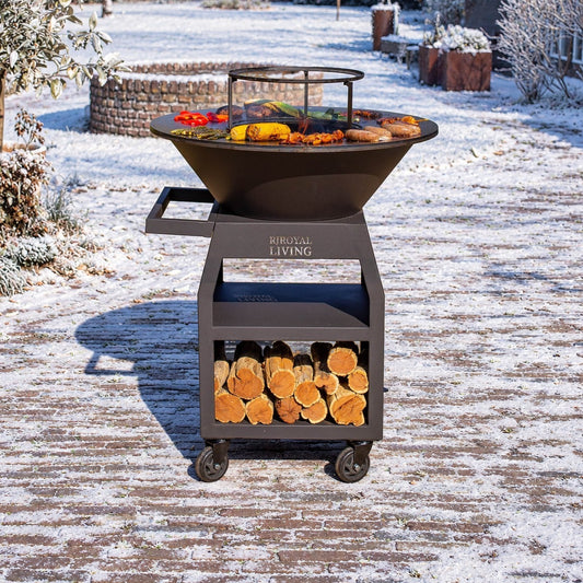 Barbacoa Plancha Grill Maestro XXL Ø80cm Blackline - Con atizador y almacén de leña