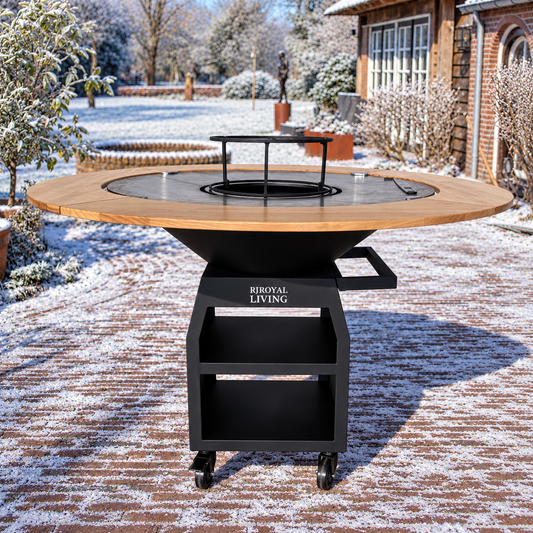 RJRoyal Living Maestro XXXL 100 Blackline met Mesa in besneeuwde tuin