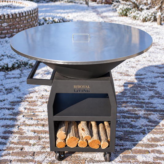 RVS 304 afdekplaat 100 cm op Maestro Blackline in besneeuwde wintertuin